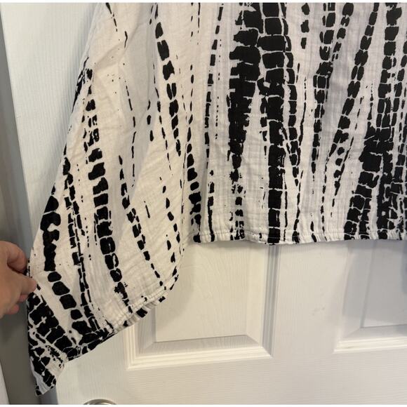Bryn Walker Gauze Top XS Oversized Blk/Wht Boxy Asymmetric Lagenlook Artsy Boho - Picture 3 of 12